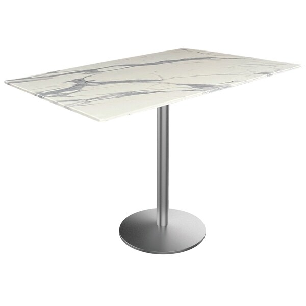 Holland Bar Stool Co 36 Tall OD214 St Steel Table Base w22 Dia foot and 32x48 White Marble Top, IndoorOutdoor OD214-2236SSODS3248WM - main